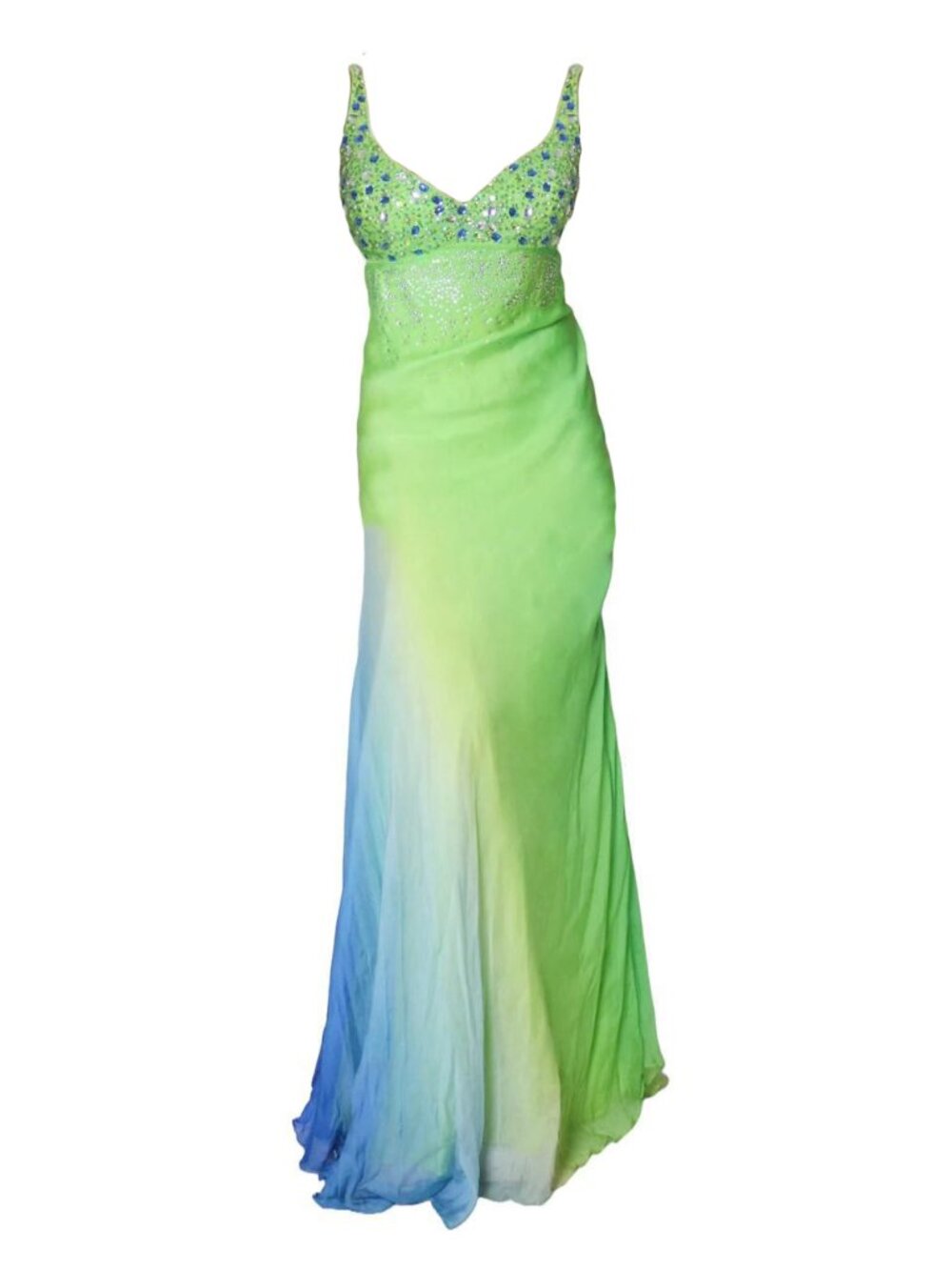 00s vtg beaded gemstone ombre silk overlay evening gown dress